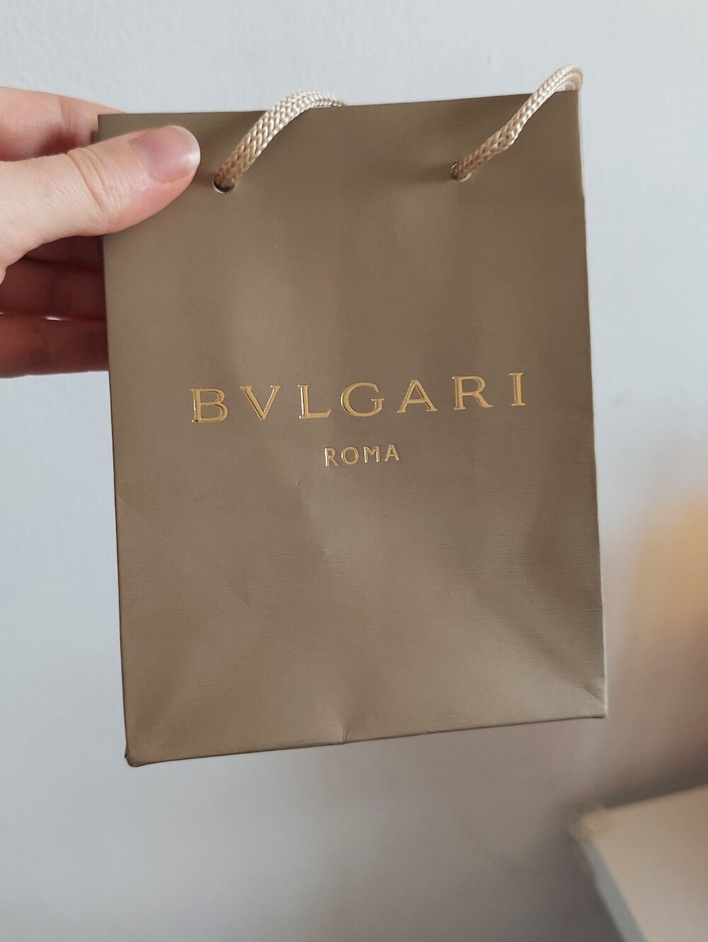 Bulgari Brown Paper Shopper Bag with Gold Logo and Rope Handles